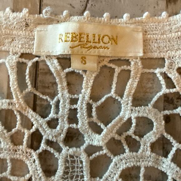 Rebellion Crochet Open Front Cardigan Small Floral Lace Bohemian Festival Dainty - Picture 3 of 8